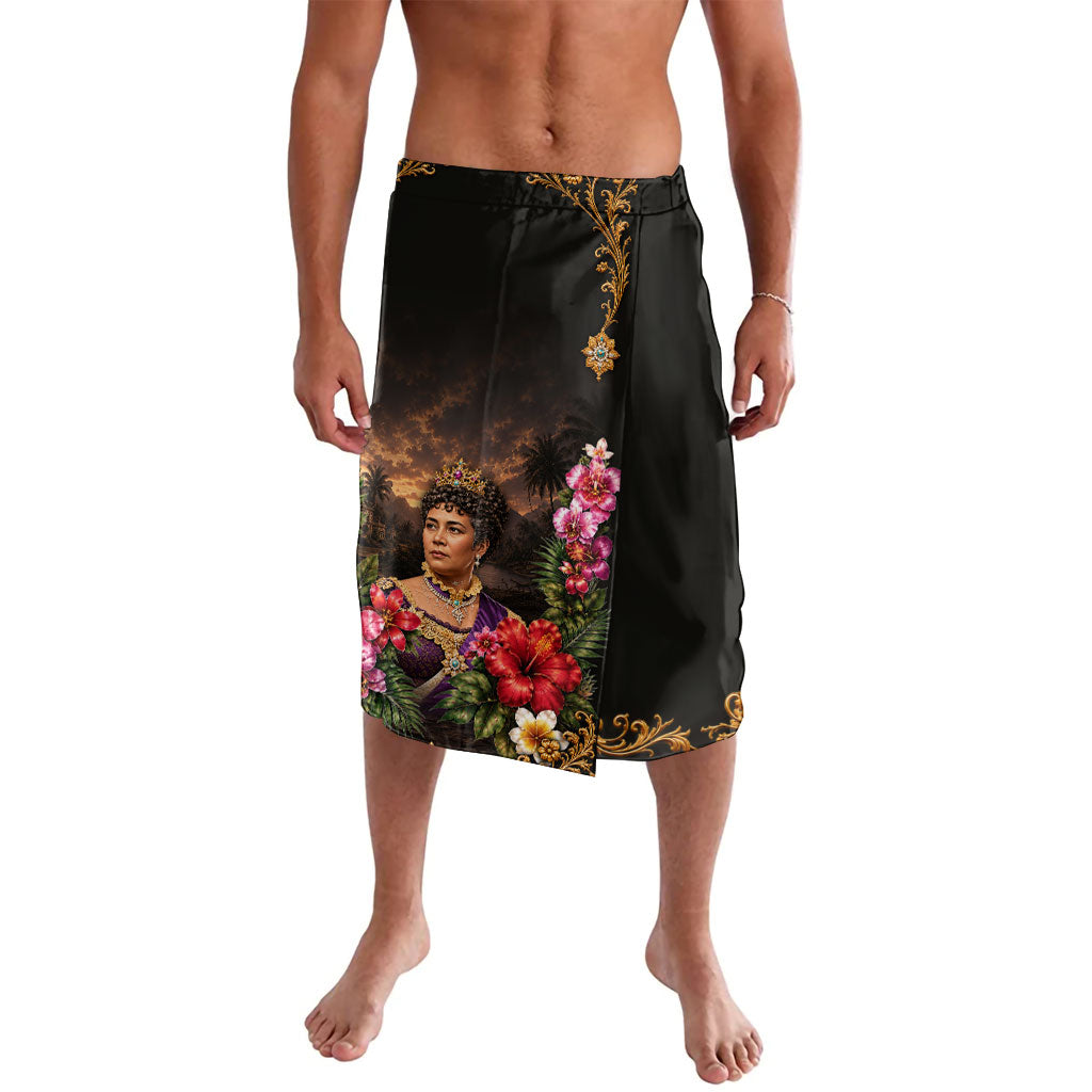 Queen Liliuokalani Hawaii Lavalava Royal Portrait Golden Floral Frame Tropical Hibiscus TS04 Black Gold - Polynesian Pride