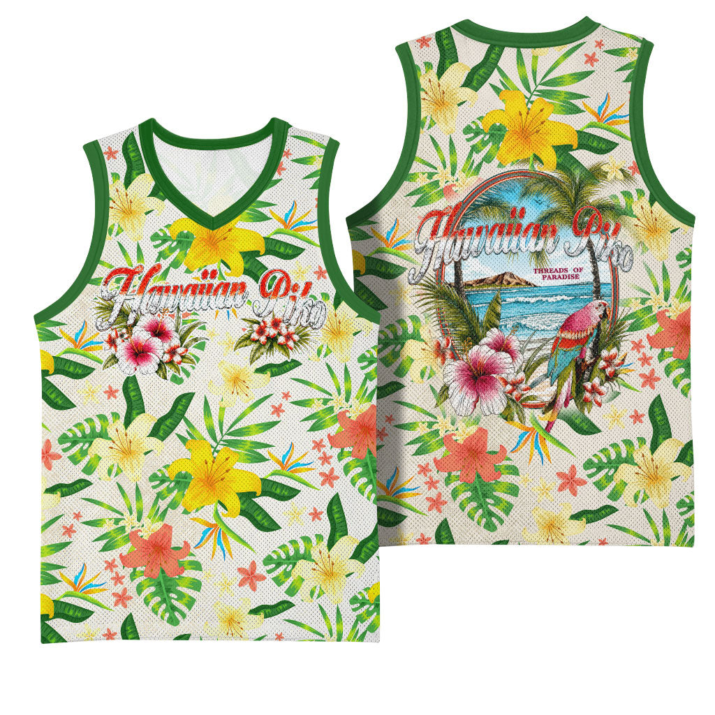 Hawaiian Piko Threads Of Paradise Aloha Basketball Jersey Tropical Hibiscus Plumeria