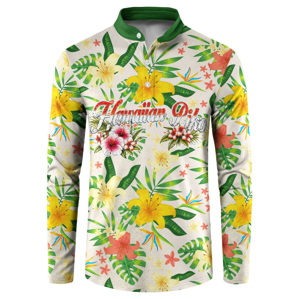 Hawaiian Piko Threads Of Paradise Aloha Button Sweatshirt Tropical Hibiscus Plumeria TS04 White Green - Polynesian Pride