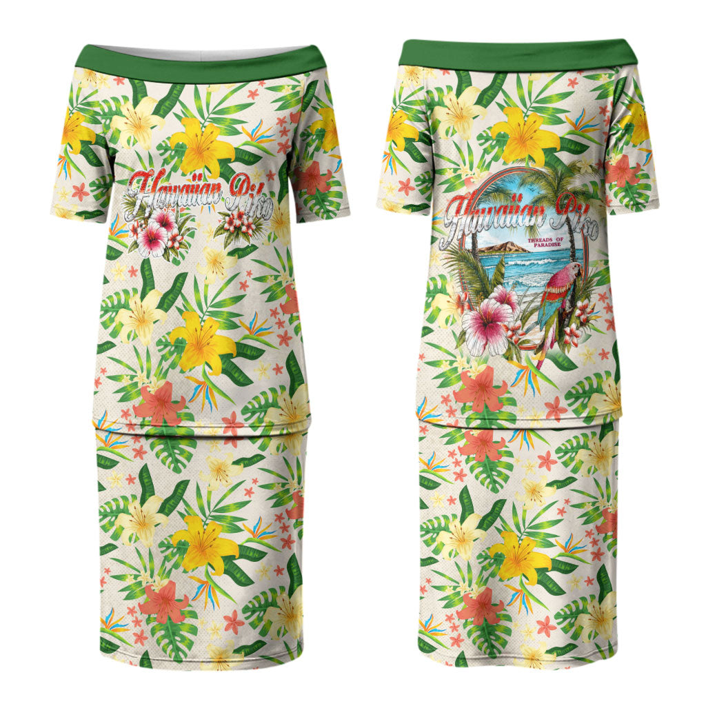 Hawaiian Piko Threads Of Paradise Aloha Couples Matching Puletasi and Hawaiian Shirt Tropical Hibiscus Plumeria