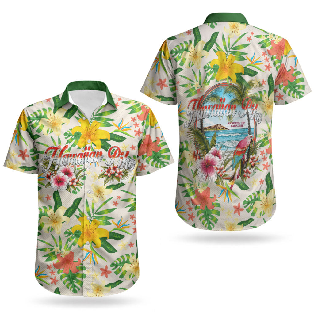 Hawaiian Piko Threads Of Paradise Aloha Couples Matching Short Sleeve Bodycon Dress and Hawaiian Shirt Tropical Hibiscus Plumeria