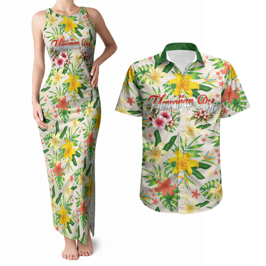 Hawaiian Piko Threads Of Paradise Aloha Couples Matching Tank Maxi Dress and Hawaiian Shirt Tropical Hibiscus Plumeria