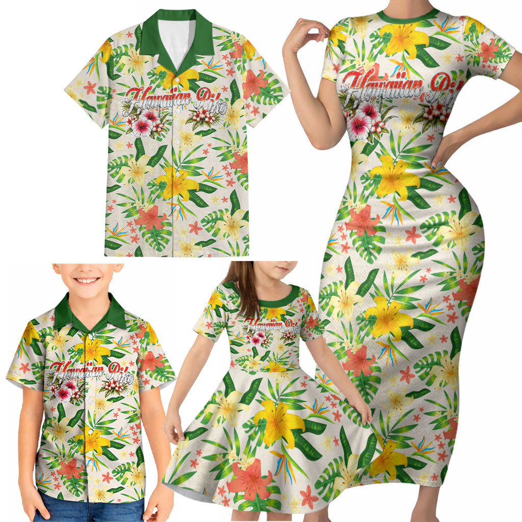Hawaiian Piko Threads Of Paradise Aloha Family Matching Short Sleeve Bodycon Dress and Hawaiian Shirt Tropical Hibiscus Plumeria