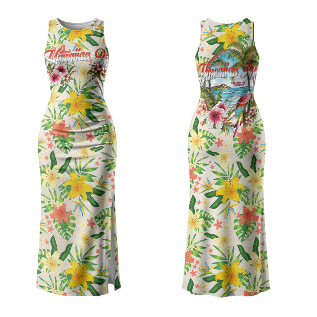 Hawaiian Piko Threads Of Paradise Aloha Family Matching Tank Maxi Dress and Hawaiian Shirt Tropical Hibiscus Plumeria