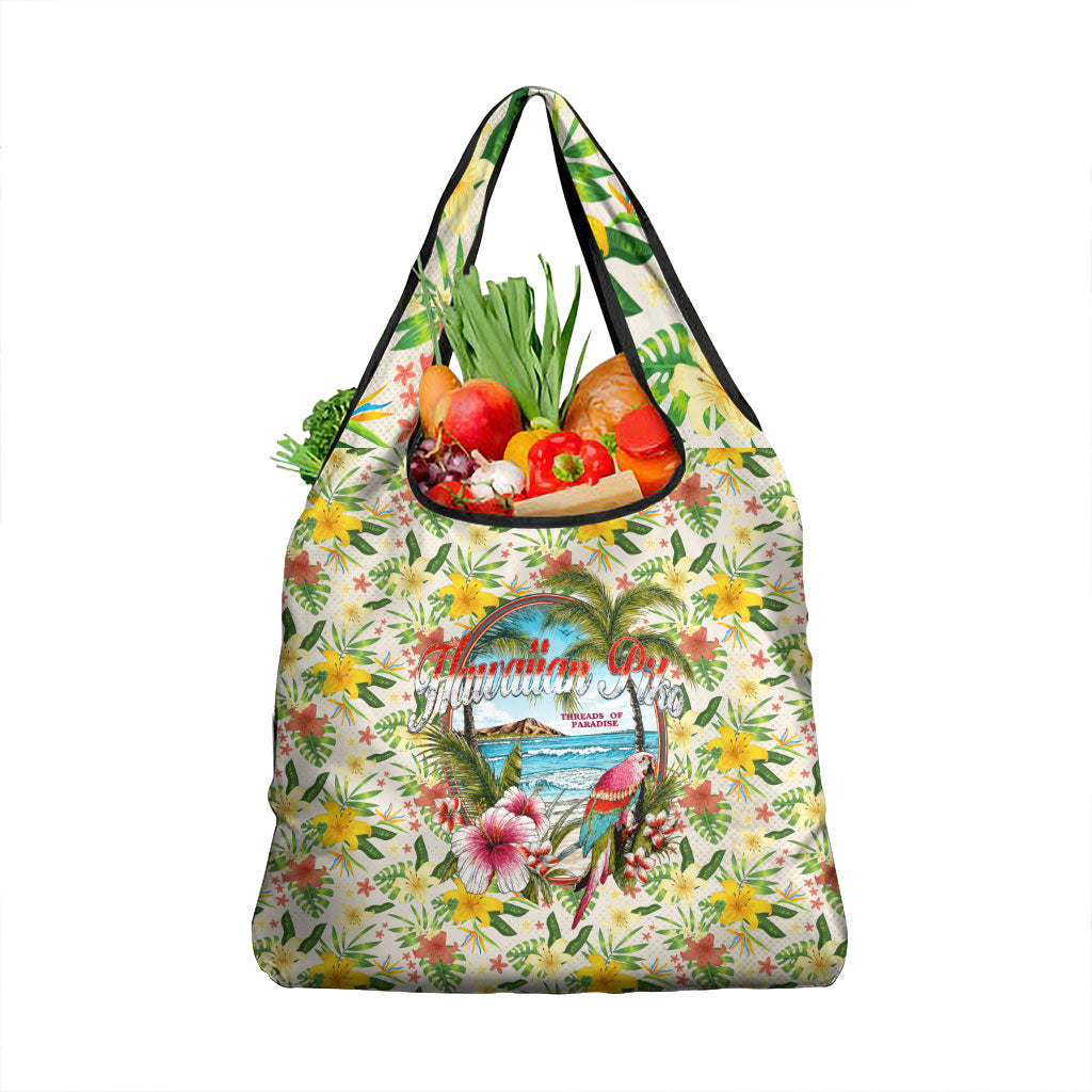 Hawaiian Piko Threads Of Paradise Aloha Grocery Bag Tropical Hibiscus Plumeria