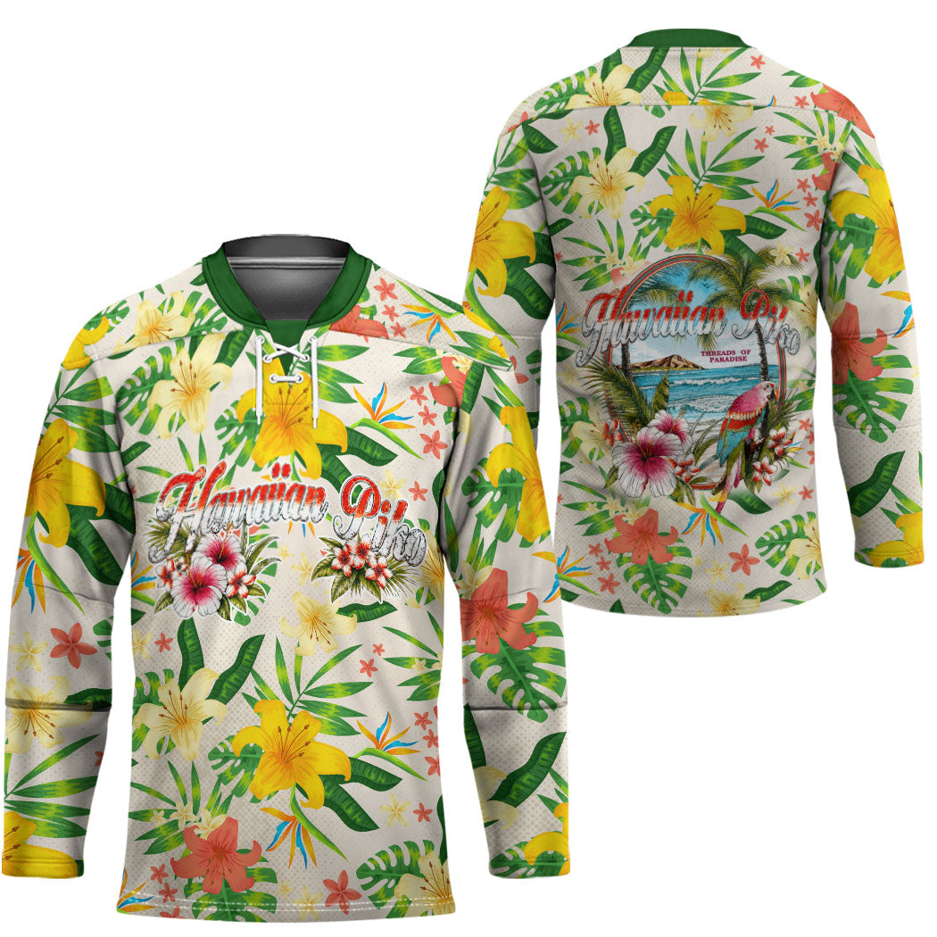 Hawaiian Piko Threads Of Paradise Aloha Hockey Jersey Tropical Hibiscus Plumeria