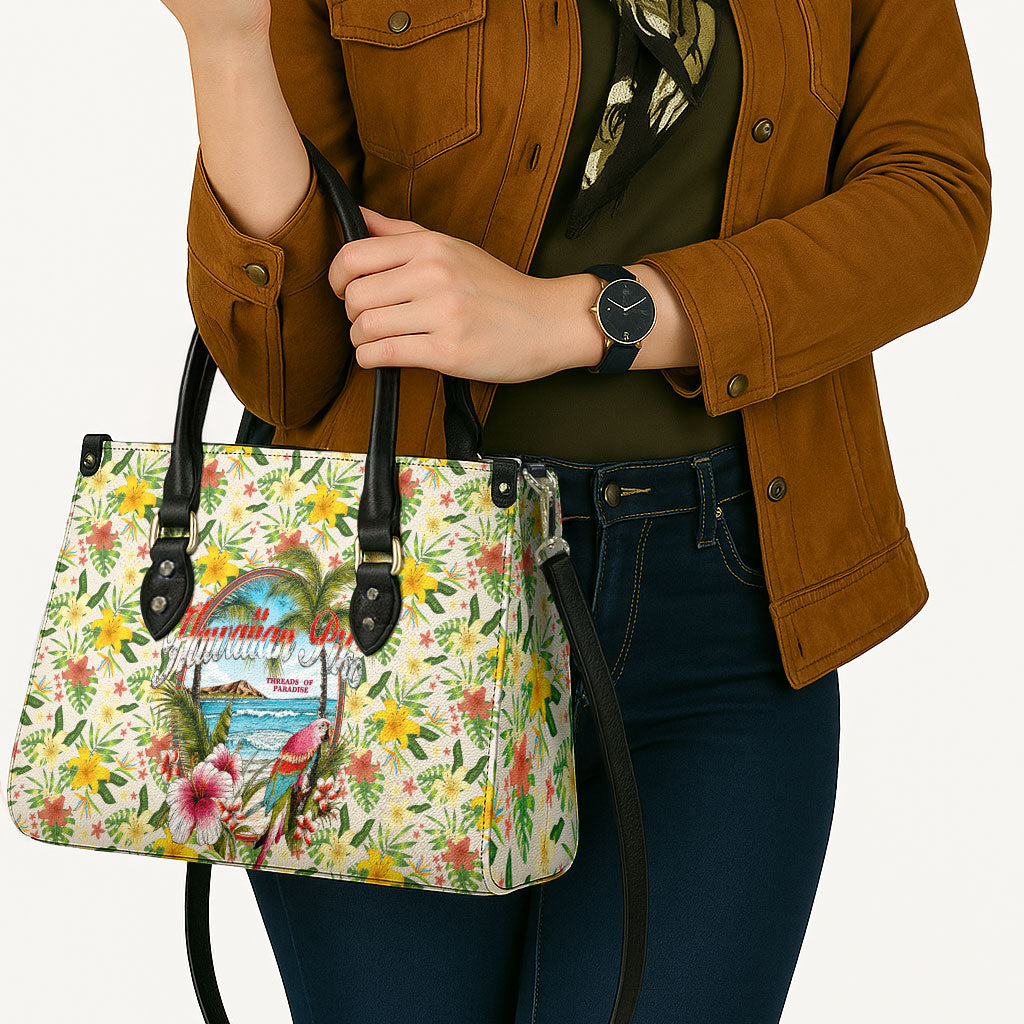 Hawaiian Piko Threads Of Paradise Aloha Leather Bag Tropical Hibiscus Plumeria