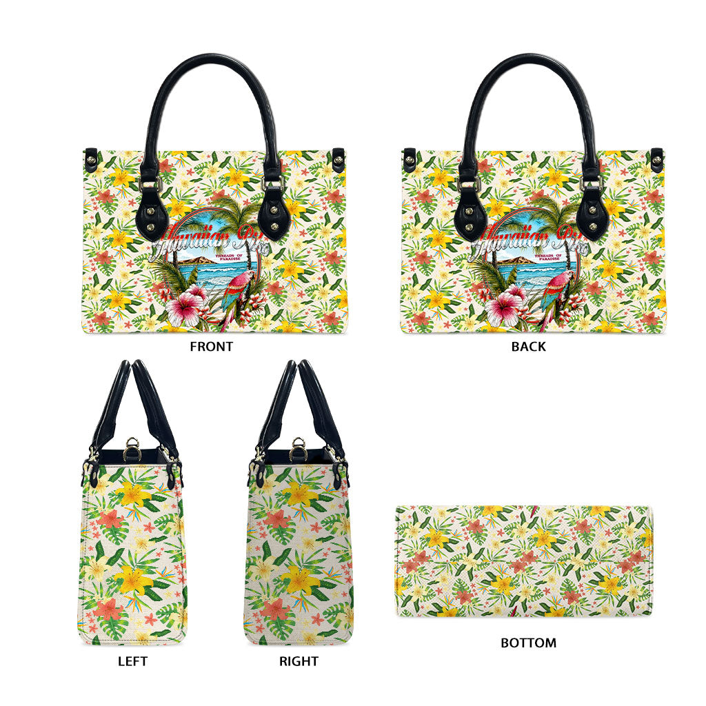Hawaiian Piko Threads Of Paradise Aloha Leather Bag Tropical Hibiscus Plumeria