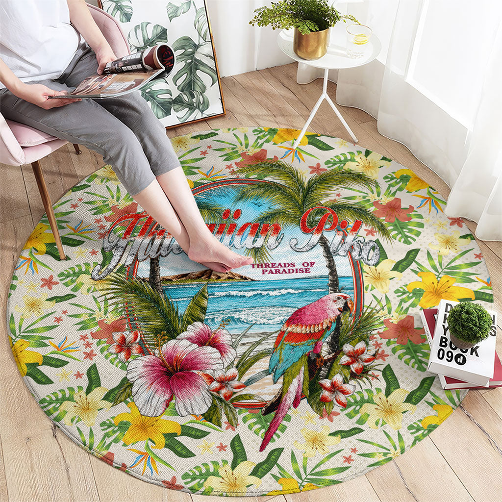 Hawaiian Piko Threads Of Paradise Aloha Round Carpet Tropical Hibiscus Plumeria
