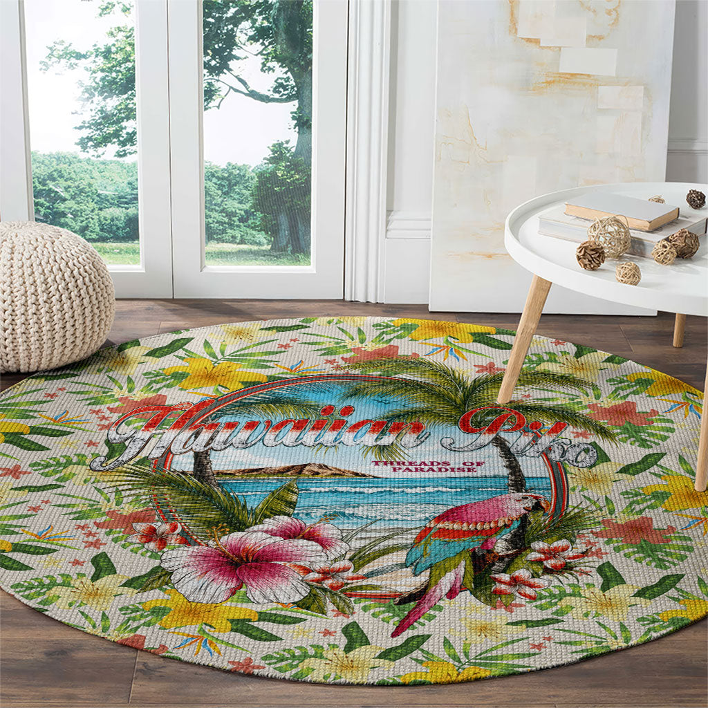 Hawaiian Piko Threads Of Paradise Aloha Round Carpet Tropical Hibiscus Plumeria