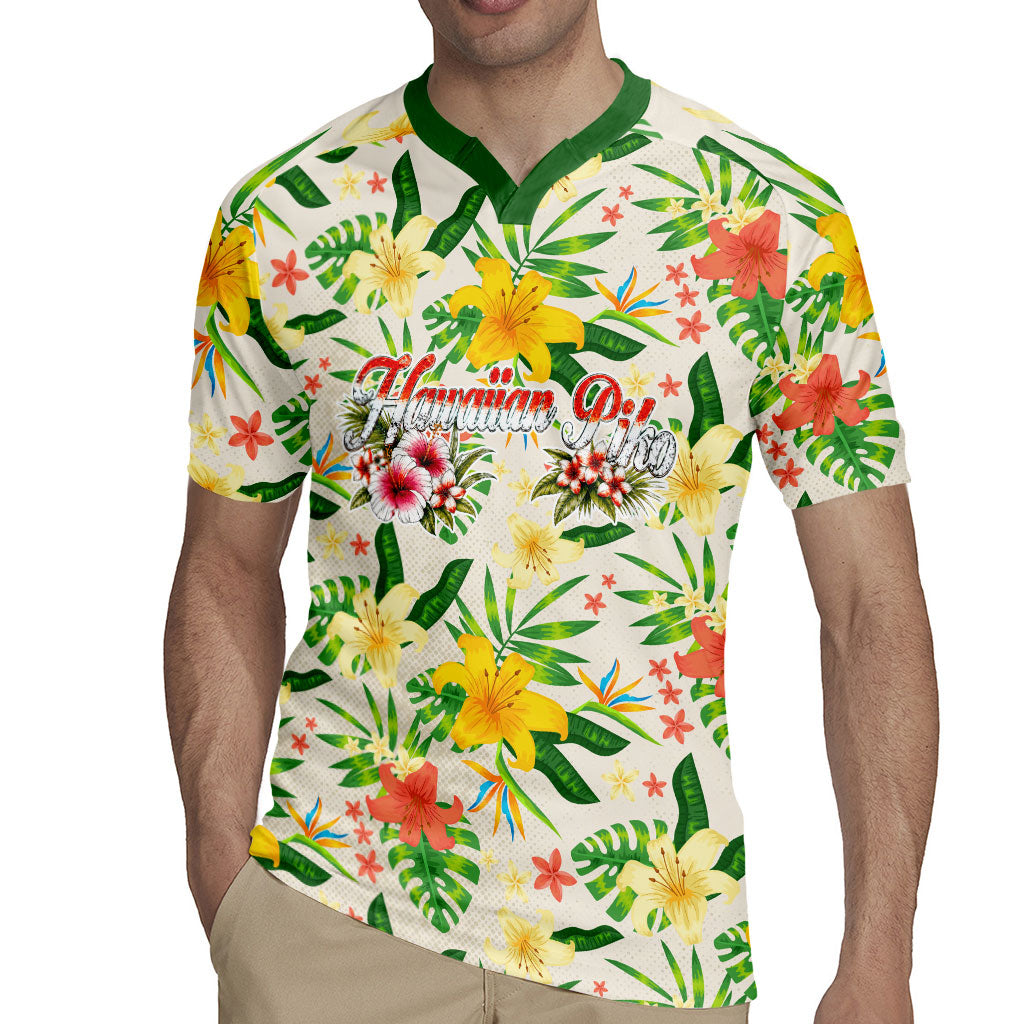 Hawaiian Piko Threads Of Paradise Aloha Rugby Jersey Tropical Hibiscus Plumeria