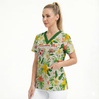 Hawaiian Piko Threads Of Paradise Aloha Scrub Top Tropical Hibiscus Plumeria