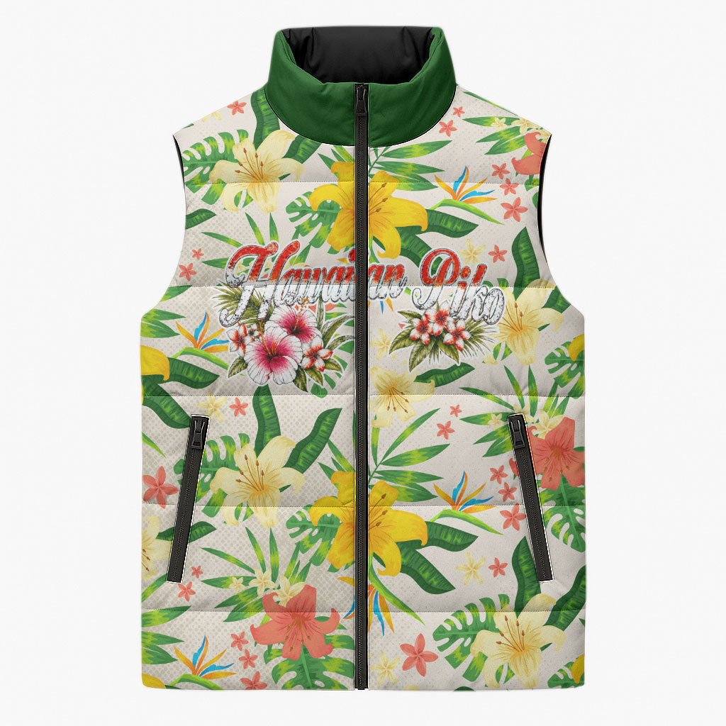 Hawaiian Piko Threads Of Paradise Aloha Sleeveless Puffer Jacket Tropical Hibiscus Plumeria