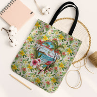 Hawaiian Piko Threads Of Paradise Aloha Tote Bag Tropical Hibiscus Plumeria TS04 Black Strap One Size White Green - Polynesian Pride