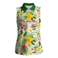 Hawaiian Piko Threads Of Paradise Aloha Women Sleeveless Polo Shirt Tropical Hibiscus Plumeria