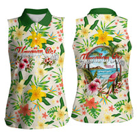 Hawaiian Piko Threads Of Paradise Aloha Women Sleeveless Polo Shirt Tropical Hibiscus Plumeria