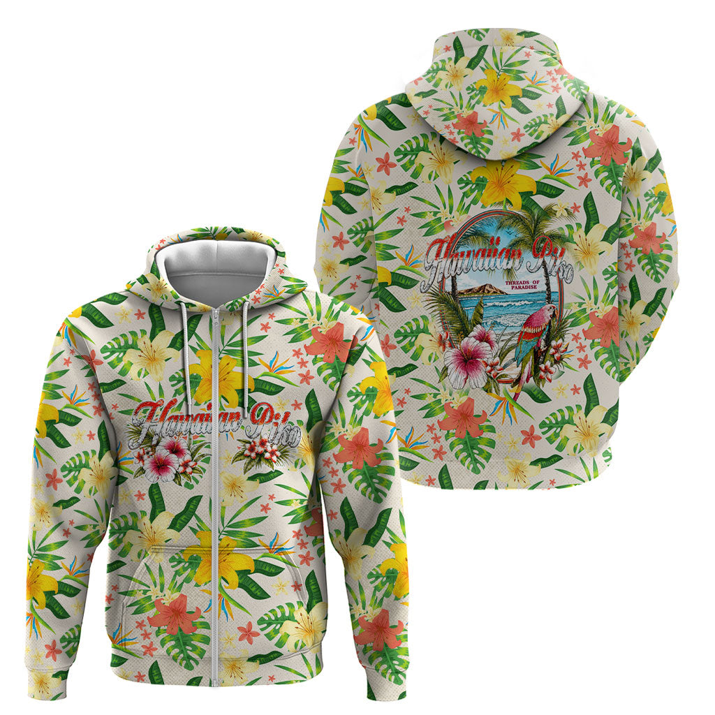 Hawaiian Piko Threads Of Paradise Aloha Zip Hoodie Tropical Hibiscus Plumeria