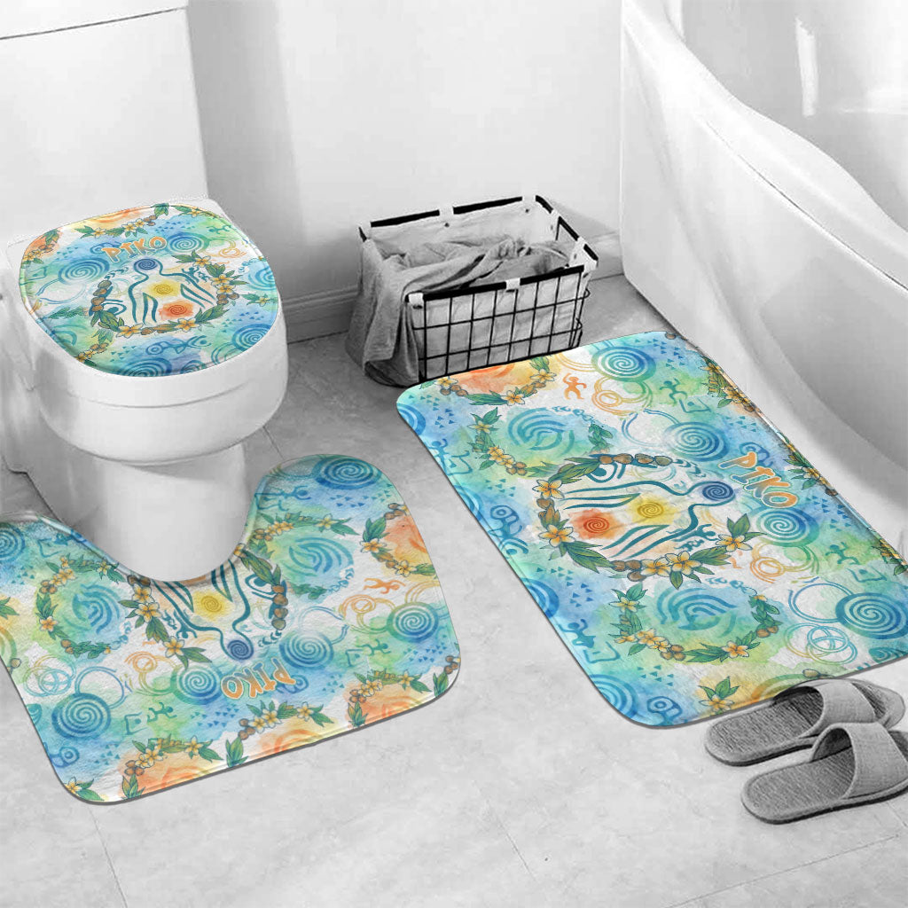Hawaiian Piko Cultural Pride Aloha Bathroom Set Watercolor Spiral Art - Tropical Plumeria Lei Garland