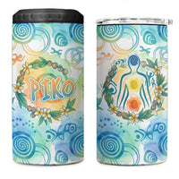 Hawaiian Piko Cultural Pride Aloha 4 in 1 Can Cooler Tumbler Watercolor Spiral Art - Tropical Plumeria Lei Garland