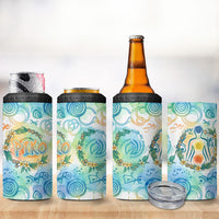 Hawaiian Piko Cultural Pride Aloha 4 in 1 Can Cooler Tumbler Watercolor Spiral Art - Tropical Plumeria Lei Garland