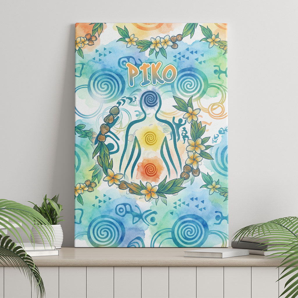 Hawaiian Piko Cultural Pride Aloha Canvas Wall Art Watercolor Spiral Art - Tropical Plumeria Lei Garland