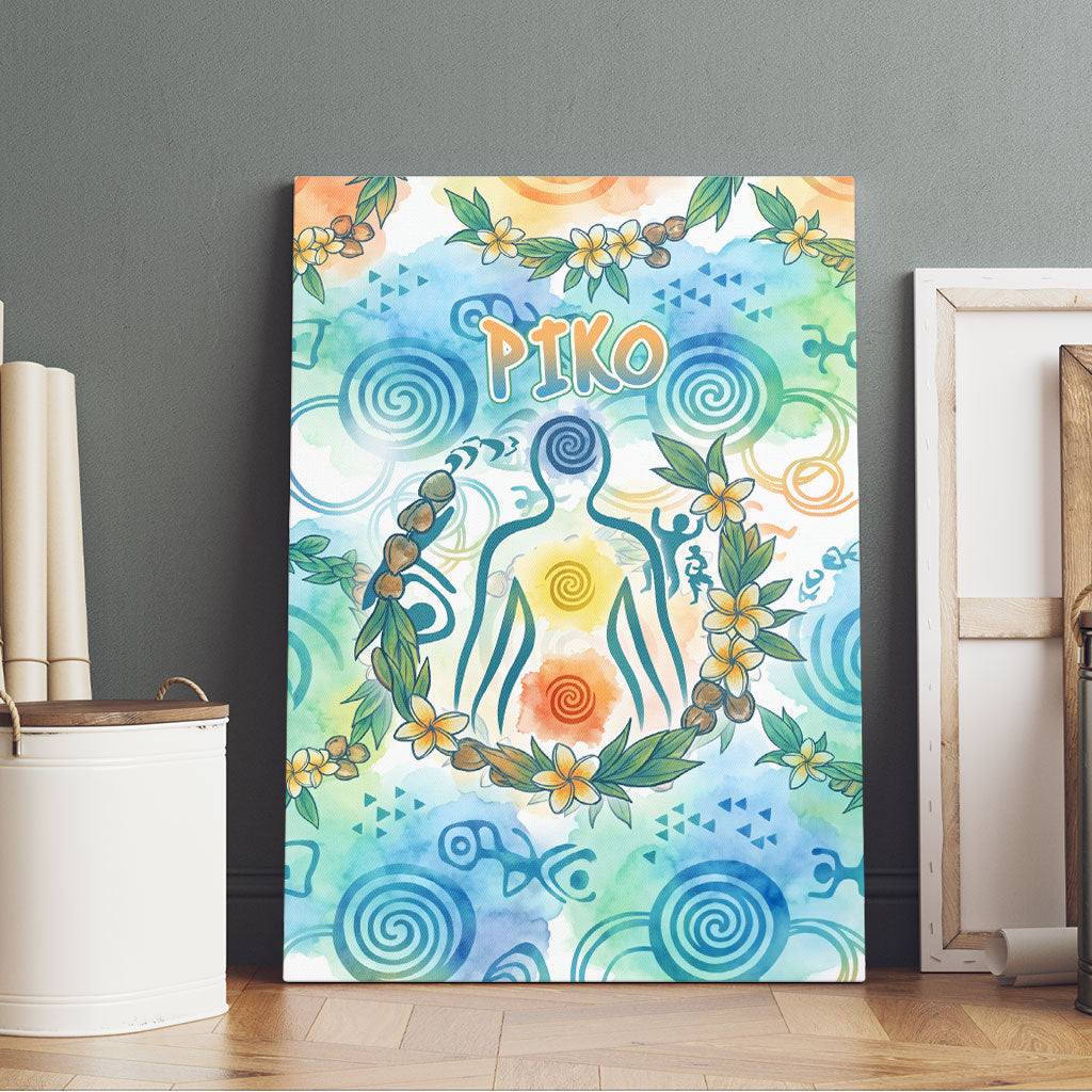 Hawaiian Piko Cultural Pride Aloha Canvas Wall Art Watercolor Spiral Art - Tropical Plumeria Lei Garland