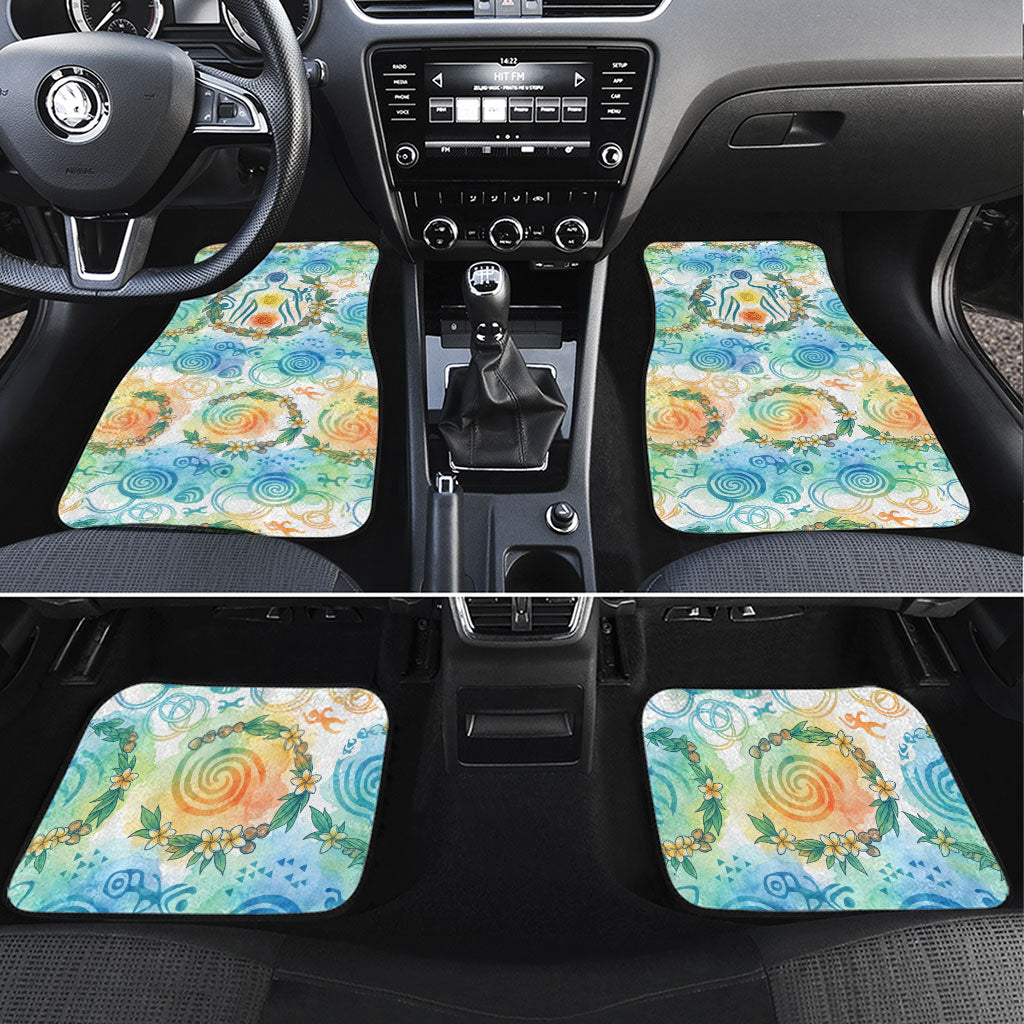 Hawaiian Piko Cultural Pride Aloha Car Mats Watercolor Spiral Art - Tropical Plumeria Lei Garland