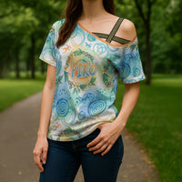 Hawaiian Piko Cultural Pride Aloha Cross Shoulder Shirt Watercolor Spiral Art - Tropical Plumeria Lei Garland
