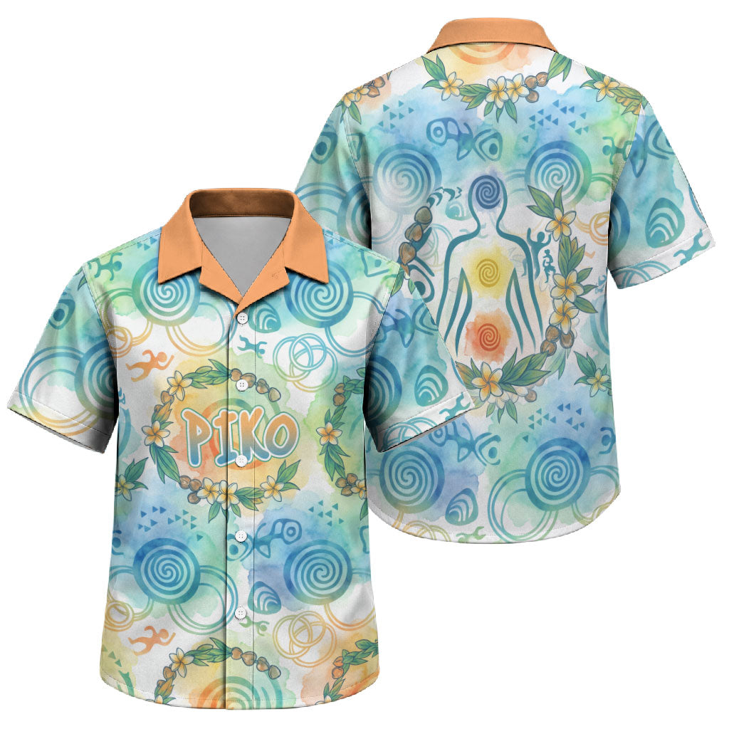 Hawaiian Piko Cultural Pride Aloha Family Matching Off Shoulder Short Dress and Hawaiian Shirt Watercolor Spiral Art - Tropical Plumeria Lei Garland
