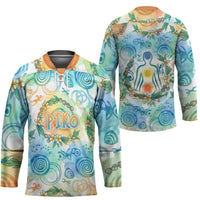 Hawaiian Piko Cultural Pride Aloha Hockey Jersey Watercolor Spiral Art - Tropical Plumeria Lei Garland
