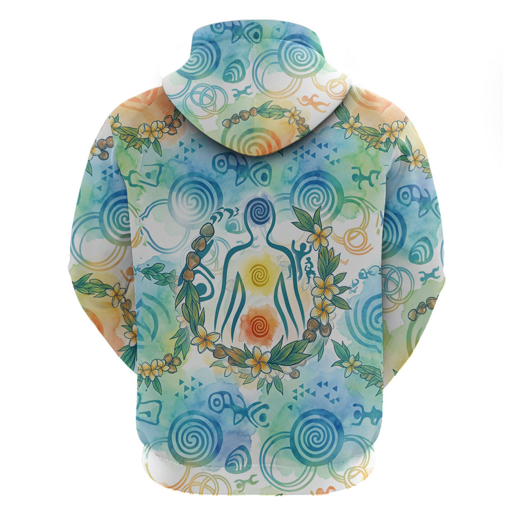Hawaiian Piko Cultural Pride Aloha Hoodie Watercolor Spiral Art - Tropical Plumeria Lei Garland