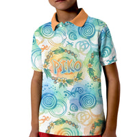 Hawaiian Piko Cultural Pride Aloha Kid Polo Shirt Watercolor Spiral Art - Tropical Plumeria Lei Garland