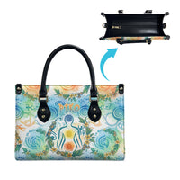 Hawaiian Piko Cultural Pride Aloha Leather Bag Watercolor Spiral Art - Tropical Plumeria Lei Garland