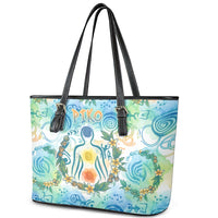 Hawaiian Piko Cultural Pride Aloha Leather Tote Bag Watercolor Spiral Art - Tropical Plumeria Lei Garland