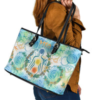 Hawaiian Piko Cultural Pride Aloha Leather Tote Bag Watercolor Spiral Art - Tropical Plumeria Lei Garland