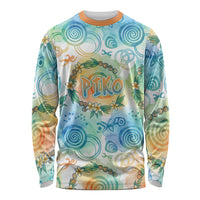Hawaiian Piko Cultural Pride Aloha Long Sleeve Shirt Watercolor Spiral Art - Tropical Plumeria Lei Garland