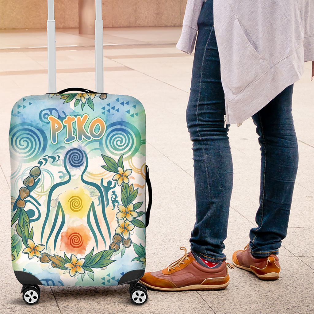 Hawaiian Piko Cultural Pride Aloha Luggage Cover Watercolor Spiral Art - Tropical Plumeria Lei Garland