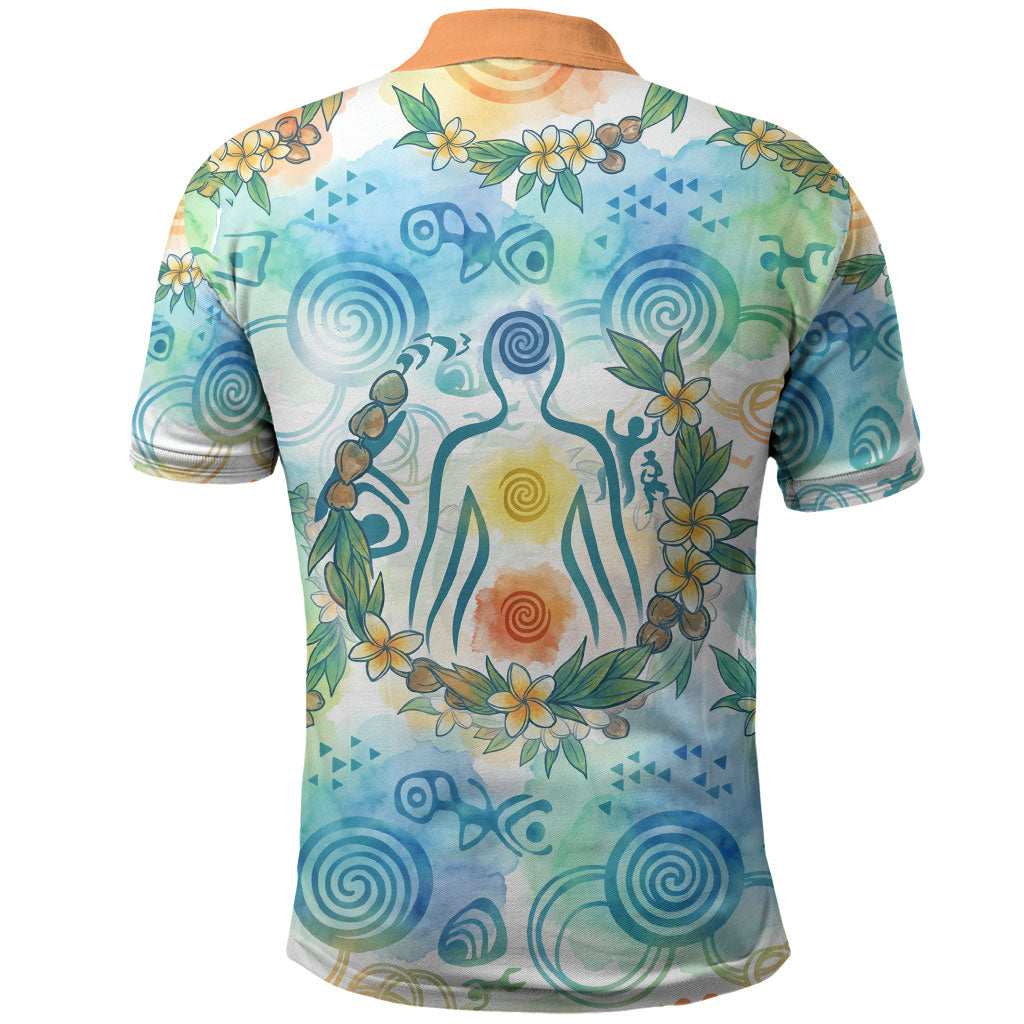Hawaiian Piko Cultural Pride Aloha Polo Shirt Watercolor Spiral Art - Tropical Plumeria Lei Garland TS04 - Polynesian Pride
