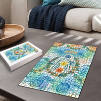 Hawaiian Piko Cultural Pride Aloha Puzzle Watercolor Spiral Art - Tropical Plumeria Lei Garland