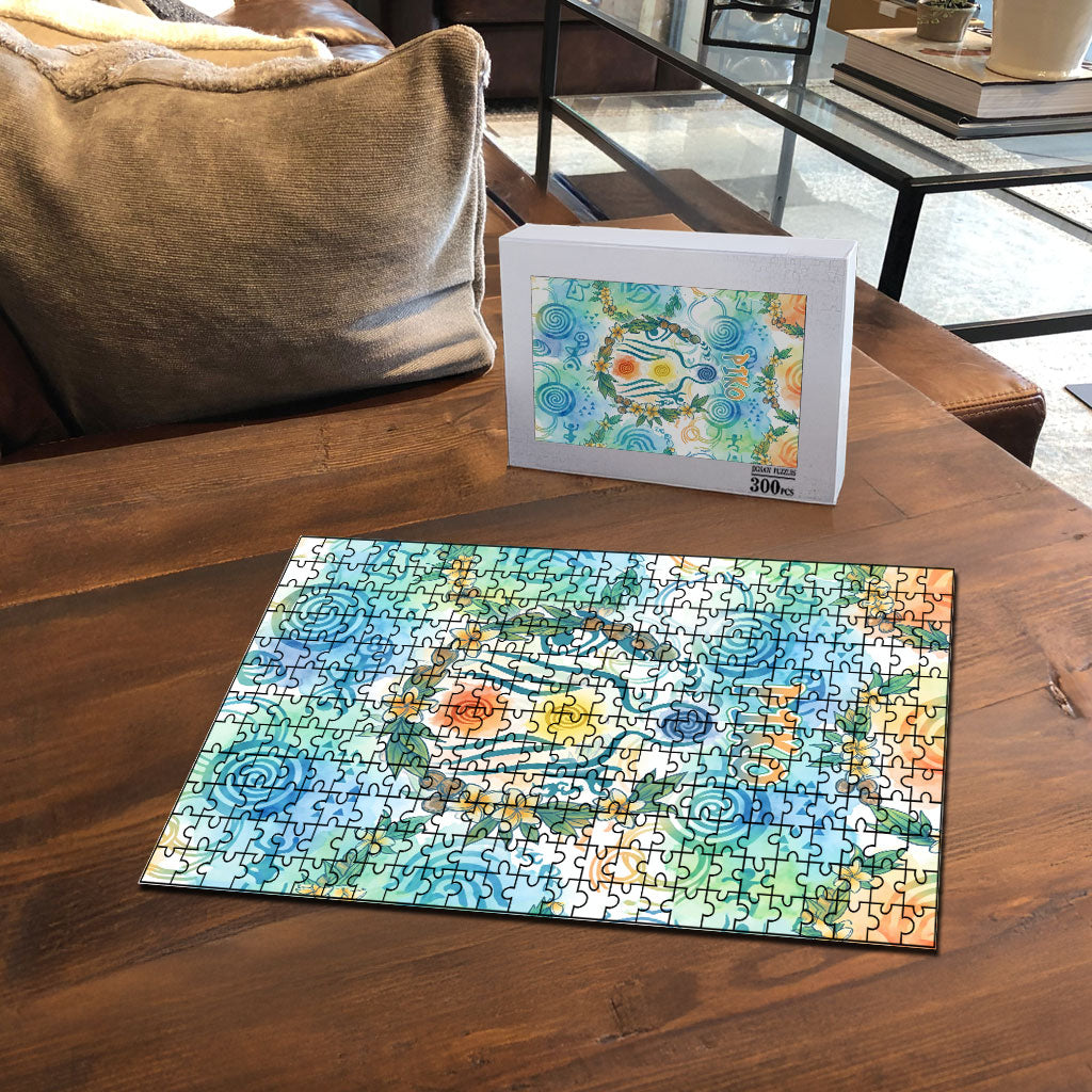 Hawaiian Piko Cultural Pride Aloha Puzzle Watercolor Spiral Art - Tropical Plumeria Lei Garland