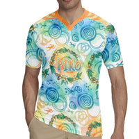 Hawaiian Piko Cultural Pride Aloha Rugby Jersey Watercolor Spiral Art - Tropical Plumeria Lei Garland