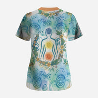 Hawaiian Piko Cultural Pride Aloha Scrub Top Watercolor Spiral Art - Tropical Plumeria Lei Garland
