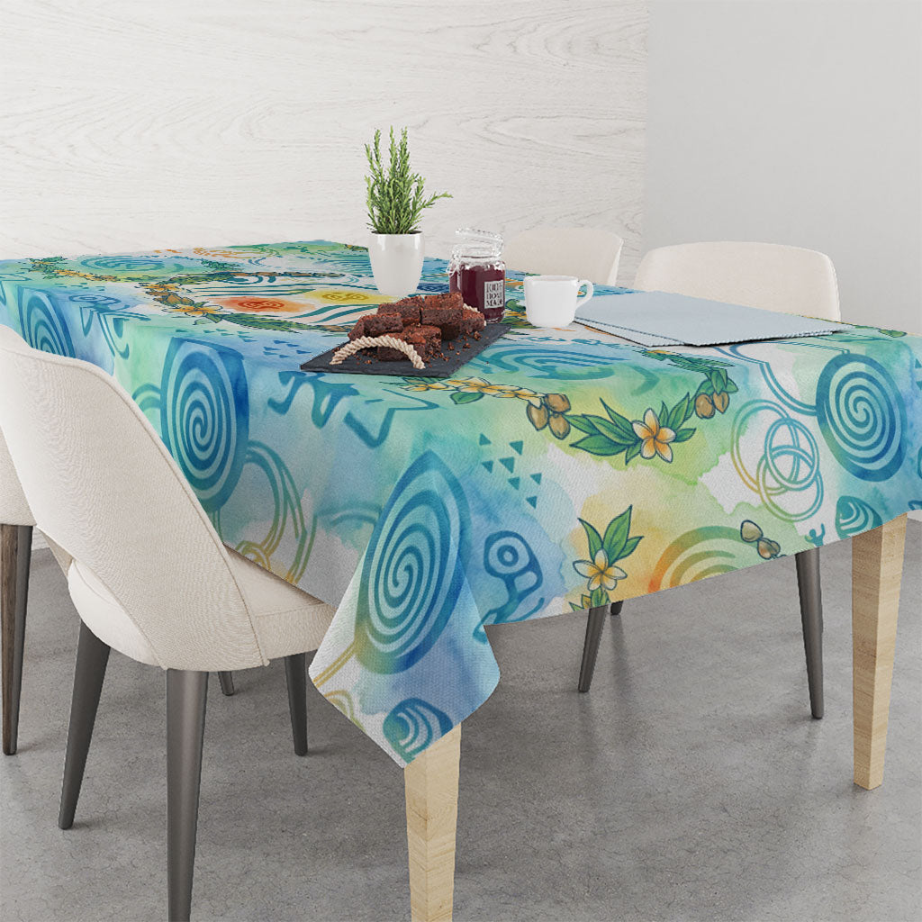 Hawaiian Piko Cultural Pride Aloha Tablecloth Watercolor Spiral Art - Tropical Plumeria Lei Garland