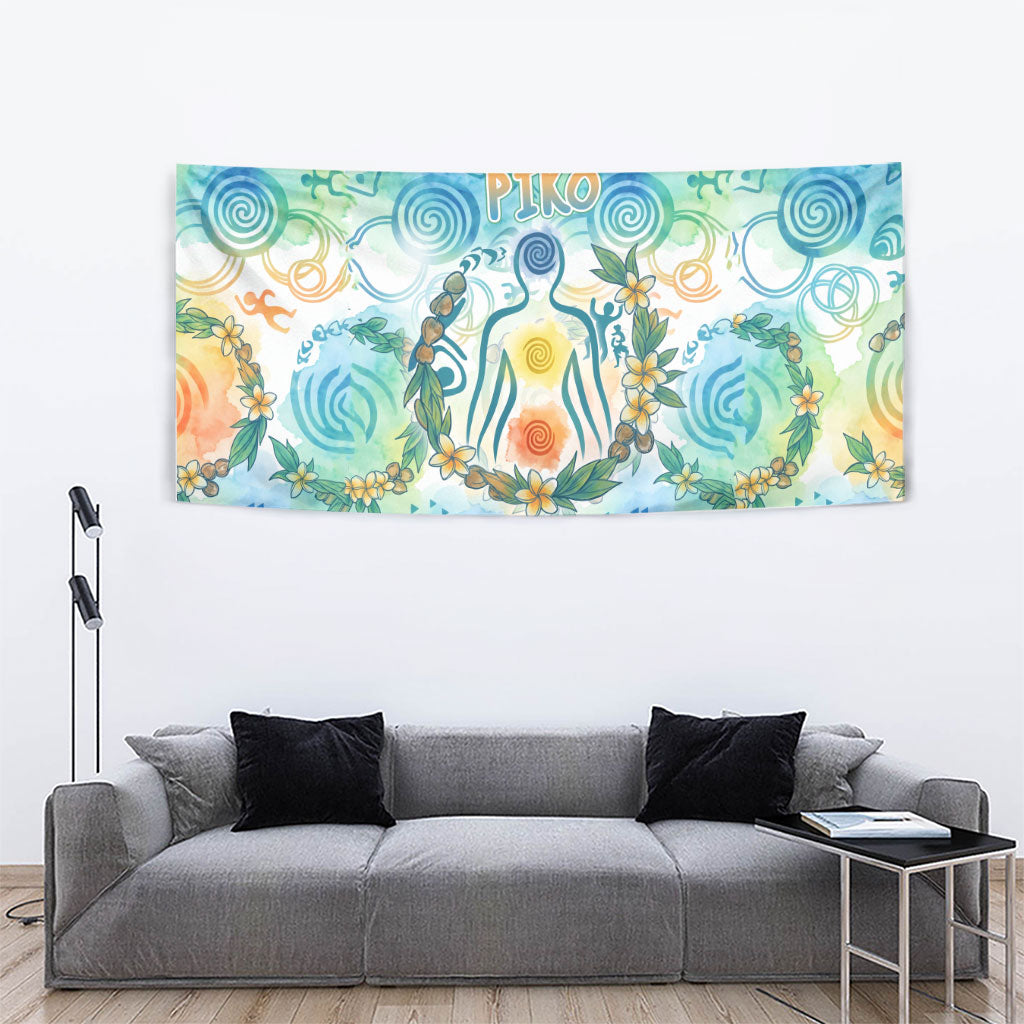 Hawaiian Piko Cultural Pride Aloha Tapestry Watercolor Spiral Art - Tropical Plumeria Lei Garland