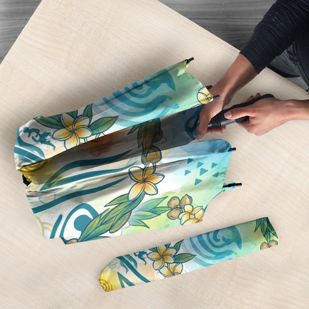 Hawaiian Piko Cultural Pride Aloha Umbrella Watercolor Spiral Art - Tropical Plumeria Lei Garland