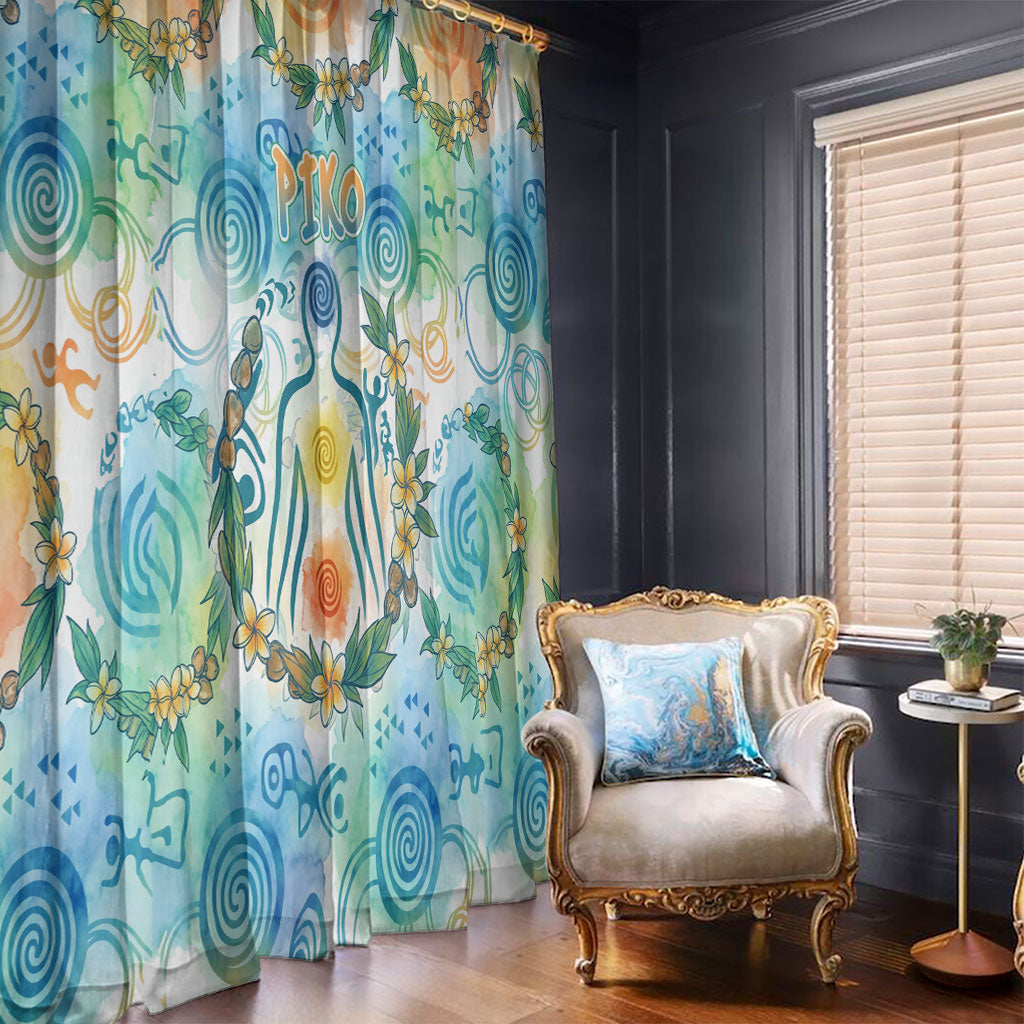 Hawaiian Piko Cultural Pride Aloha Window Curtain Watercolor Spiral Art - Tropical Plumeria Lei Garland