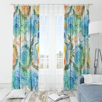 Hawaiian Piko Cultural Pride Aloha Window Curtain Watercolor Spiral Art - Tropical Plumeria Lei Garland