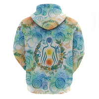 Hawaiian Piko Cultural Pride Aloha Zip Hoodie Watercolor Spiral Art - Tropical Plumeria Lei Garland