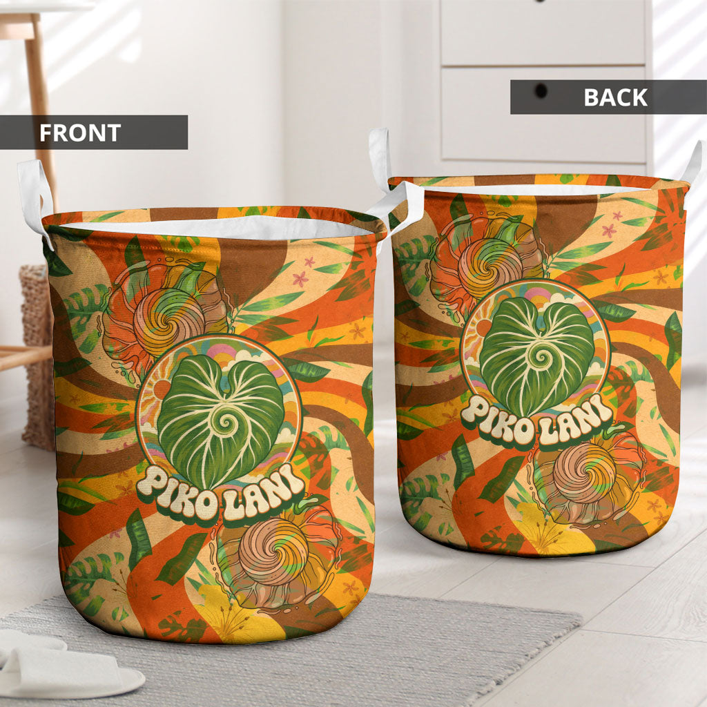 Hawaiian Piko Lani Cultivate I Ka Piko Aloha Laundry Basket Retro Psychedelic Taro Leaf - Hibiscus Flowers