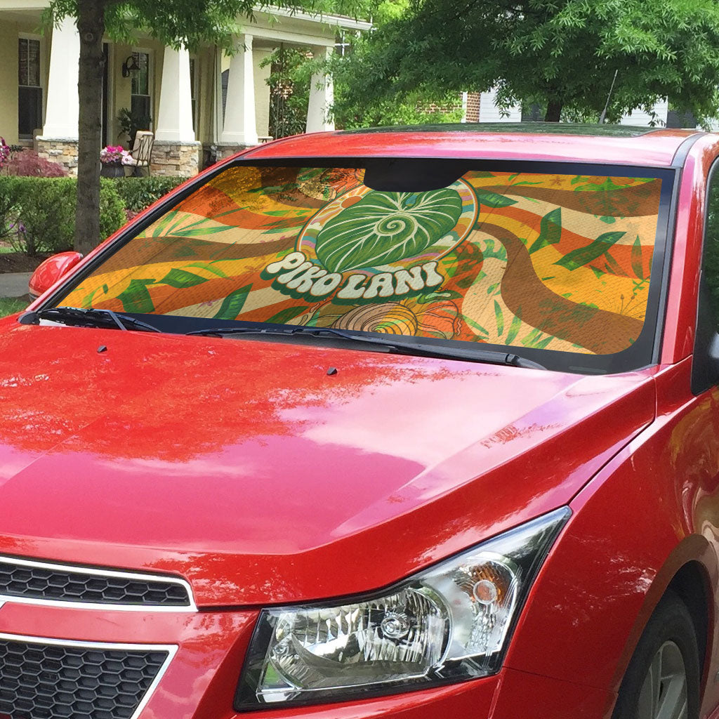 Hawaiian Piko Lani Cultivate I Ka Piko Aloha Auto Sun Shade Retro Psychedelic Taro Leaf - Hibiscus Flowers